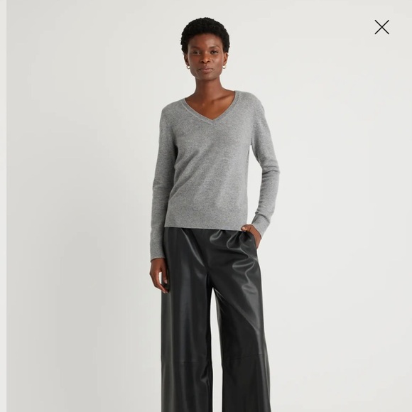 Quince Mongolian Cashmere V Neck Sweater in Grey - Picture 2 of 9